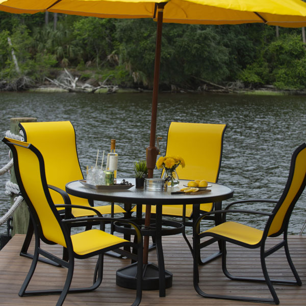 Cayman Isle Sling Aluminum Dining Set by Woodard - Image 12